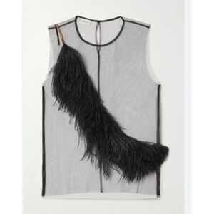 dries van noten sheer top with feathers 34 / xs